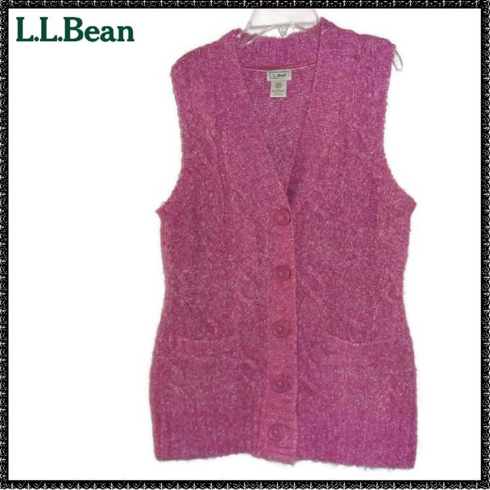 LL BEAN Sweater Vest XS Pink WOOL Longer Length